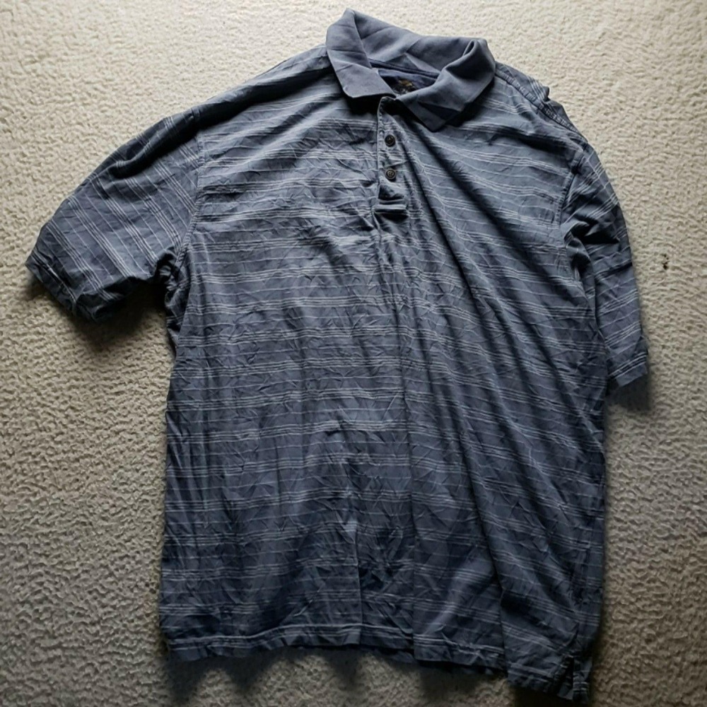 Bob Timberlake Polo Shirt Mens 2XL Blue Stripe Short Sleeve Cotton Knit Top